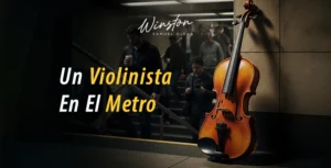 Violin en el metro de Washington, personas bajando escaleras.