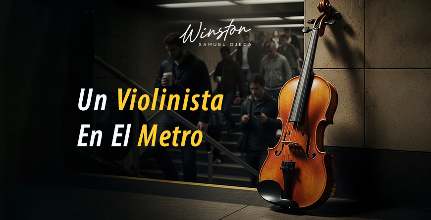 Violin en el metro de Washington, personas bajando escaleras.